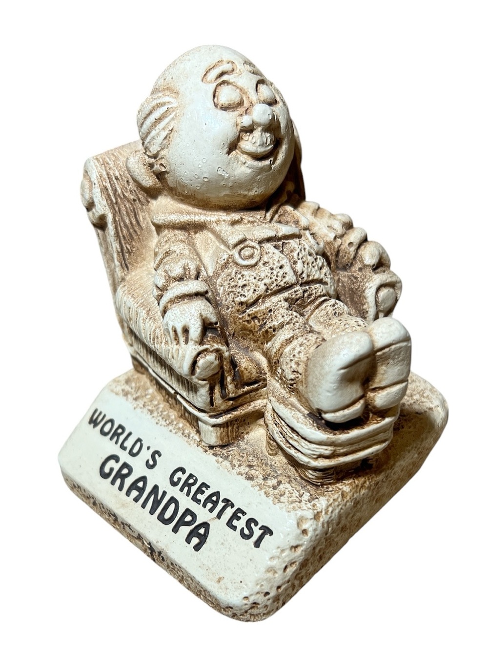 FATHERS DAY GIFT Vintage 1970s World's Greatest Grandpa Beige Resin Sculpture